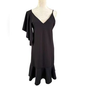 Zara spaghetti strap one shoulder draped sleeve little black dress